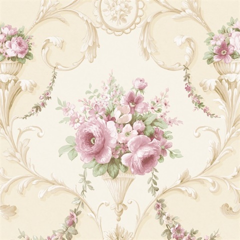 Champagne & Purple Ornate Floral Scroll Wallpaper