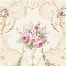 Champagne & Purple Ornate Floral Scroll Wallpaper