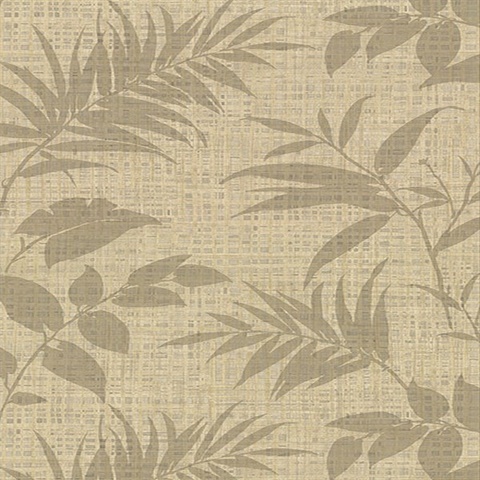 Chandler Khaki Botanical Faux Grasscloth Vinyl Wallpaper