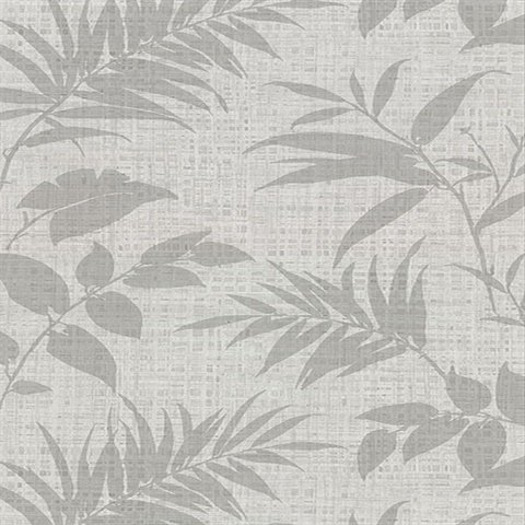 Chandler Light Grey Botanical Faux Grasscloth Vinyl Wallpaper