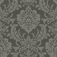 Charcoal Black & Grey Commercial Damask Wallpaper