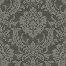 Charcoal Black & Grey Commercial Damask Wallpaper