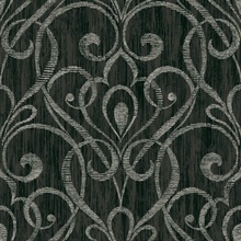 Charcoal Black & Silver Metallic Scroll Wallpaper