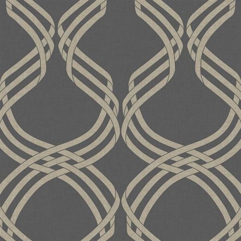 Charcoal & Glint Dante Ribbon Wallpaper