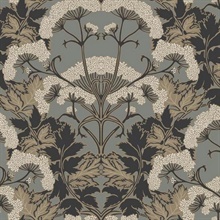 Charcoal &amp; Gold Yarrow Nouveau Wallpaper