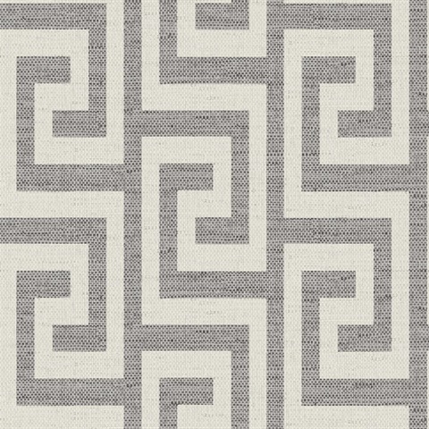 Charcoal Luna Retreat Greek Key Linen Texture Wallpaper