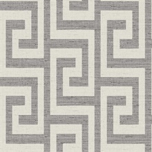 Charcoal Luna Retreat Greek Key Linen Texture Wallpaper