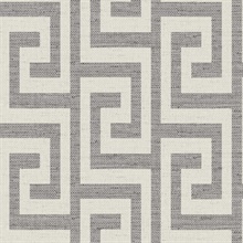 Charcoal Luna Retreat Greek Key Linen Texture Wallpaper