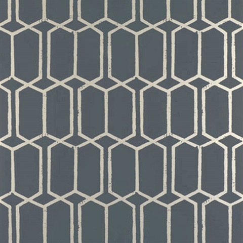 Charcoal Metallic Modern Trellis Wallpaper