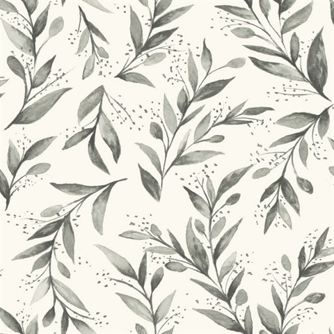 Charcoal Olive Branch Peel and Stick Wallpaper
