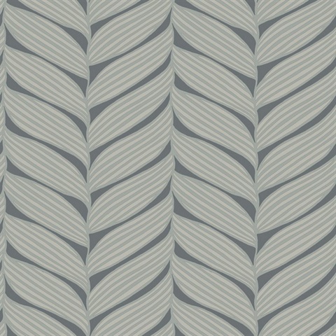Charcoal & Silver Large Braided Leaf Wallpaper