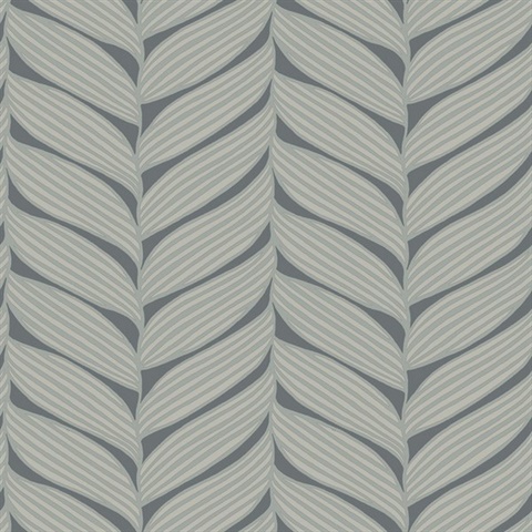 Charcoal & Silver Large Braided Leaf Wallpaper