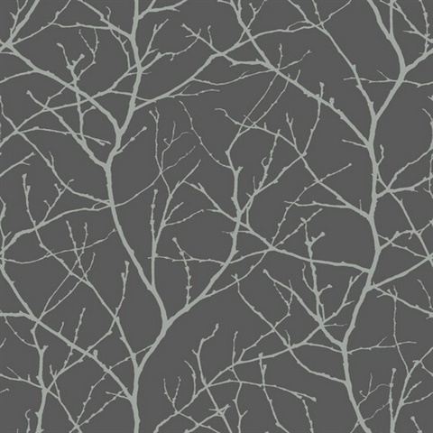 Charcoal & Silver Trees Silhouette Wallpaper