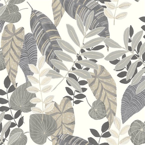 Charcoal, Stone & Daydream Gray Commercial Tropicana Wallpaper