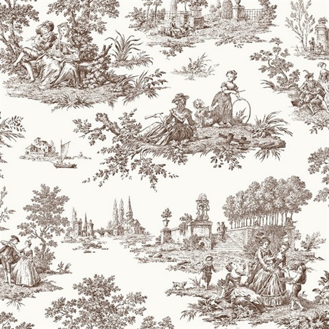 Chateau Toile Toile Sable Brown Peel and Stick Wallpaper
