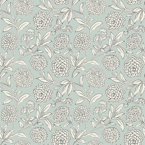 Chatsworth Garden Sky Blue Floral Trail Wallpaper