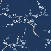Cherry Blossom Floral Floral Navy & Blue Jay Peel and Stick Wallpaper