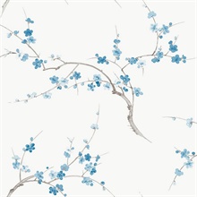 Cherry Blossom Floral Floral Pacific Blue & White Peel and Stick Wallp