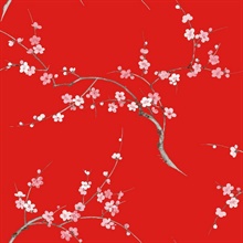 Cherry Blossom Floral Floral Scarlet & Petal Pink Peel and Stick Wallp