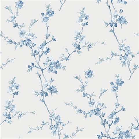 Cherry Blossom Light Blue Trail Wallpaper