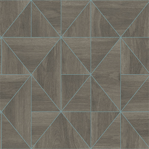 Cheverny Coffee & Turquoise Geometric Wood Wallpaper