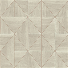 Cheverny Cream &amp; Rose Gold Geometric Wood Wallpaper