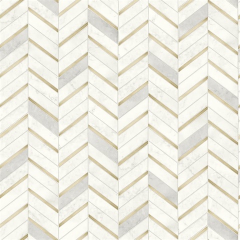 Chevron Marble Tile Tile Metallic Gold & Pearl Gray Peel and Stick Wal