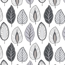 Chic Leaf Black, Grey, Met & Silver Retro Wallpaper