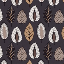 Chic Leaf Charcoal, Browns & Tan Retro Wallpaper