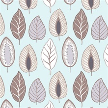 Chic Leaf Duck Egg, Brown & Grey Retro Wallpaper