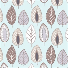 Chic Leaf Duck Egg, Brown & Grey Retro Wallpaper