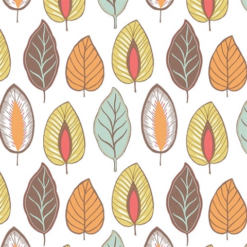 Chic Leaf Duck Egg, Lime & Orange Retro Wallpaper