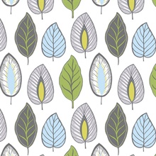 Chic Leaf Green, Black, Blue &amp; Grey Retro Wallpaper