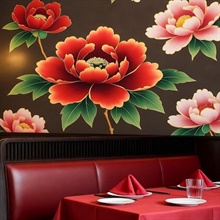 Chinese Peony Blossom Commercial Wallpaper