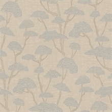 Chinoiserie Blue Tree Motif Textured Fabric Wallpaper