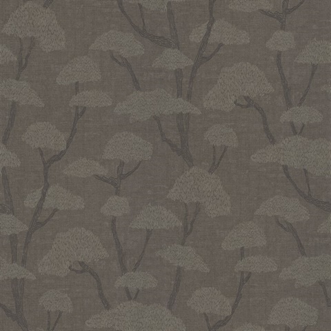 Chinoiserie Charcoal Tree Motif Textured Fabric Wallpaper