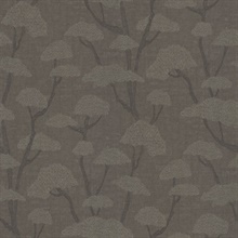 Chinoiserie Charcoal Tree Motif Textured Fabric Wallpaper