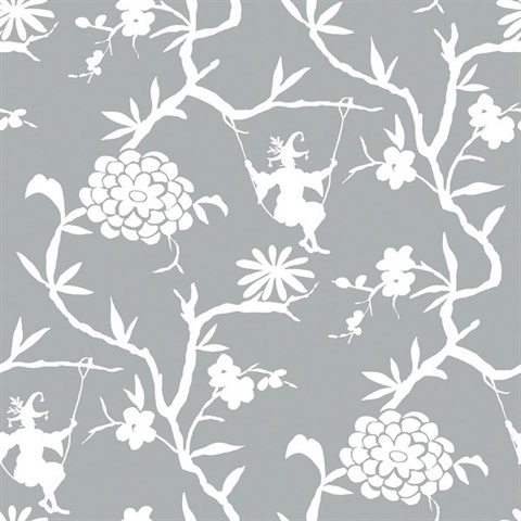 Chinoiserie Chinoiserie Silhouette Metallic Silver Peel and Stick Wall