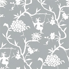Chinoiserie Chinoiserie Silhouette Metallic Silver Peel and Stick Wall