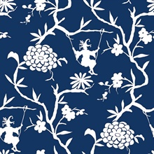 Chinoiserie Chinoiserie Silhouette Navy Blue Peel and Stick Wallpaper