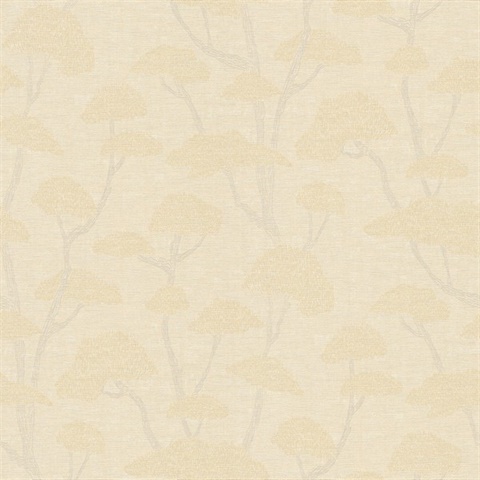 Chinoiserie Cream Tree Motif Textured Fabric Wallpaper