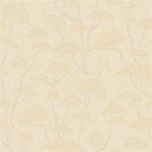 Chinoiserie Cream Tree Motif Textured Fabric Wallpaper