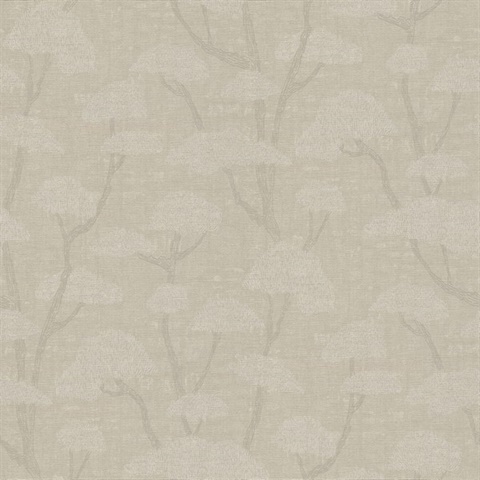 Chinoiserie Pebble Tree Motif Textured Fabric Wallpaper