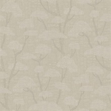 Chinoiserie Pebble Tree Motif Textured Fabric Wallpaper
