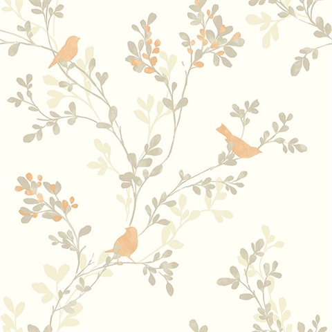 Chirp Orange Birds & Trees Wallpaper