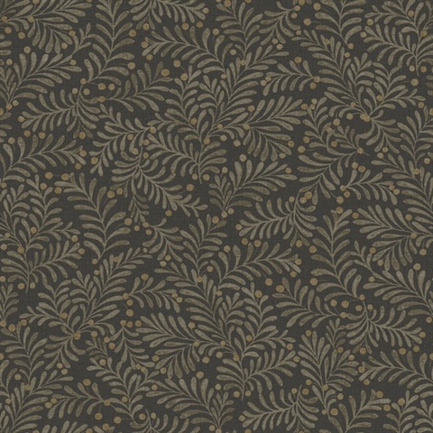 Chrysantha Black Berry Textured Branches Wallpaper