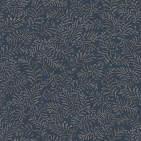 Chrysantha Navy Blue Berry Textured Branches Wallpaper