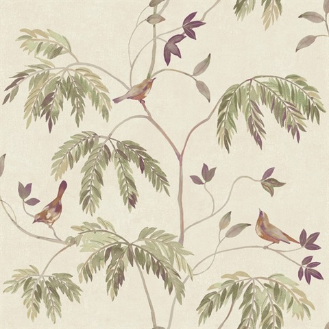 Cillian Plum Botanical Bird Trail Wallpaper