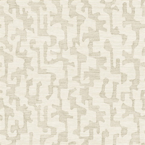 Cipher Beige Geometric Faux Grasscloth Wallpaper