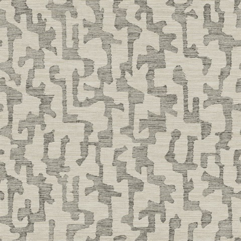 Cipher Black Geometric Faux Grasscloth Wallpaper